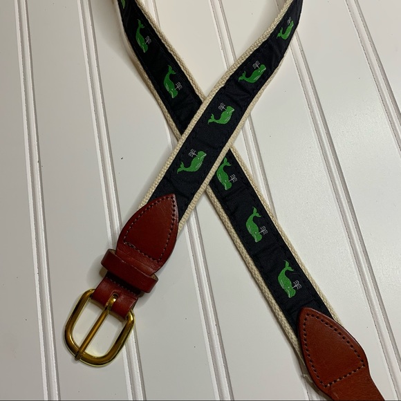 Accessories - Leather Brass Canvas Whale Vintage Belt